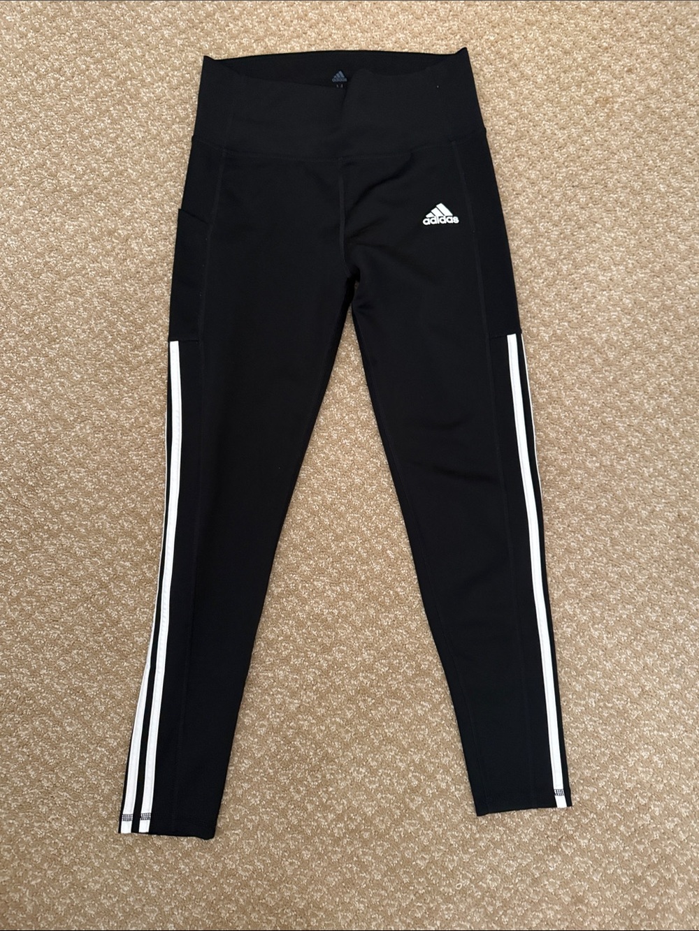 adidas Black Leggings with White Side Stripes